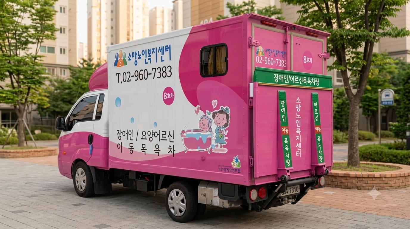 소망노인복지센터 목욕차량 측면 사진